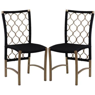 Imagem de 2 Cadeiras Corda Náutica Trama Original Em Alumínio Cozinha, Edícula, Jantar Marrom