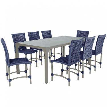 Imagem de 8 Cadeiras Corda E Mesa Tampo Retangular Alumínio Cozinha Azul