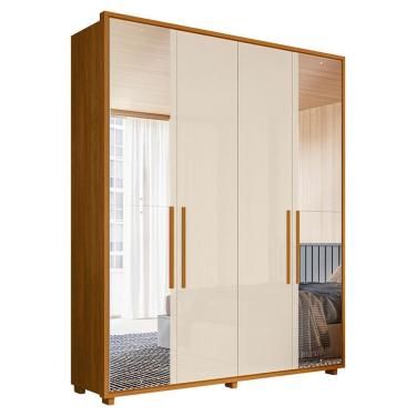 Imagem de Guarda Roupa Casal 4 Portas Com Espelho Mdf Greco 188 Cm Cinamomo Off White Madetec