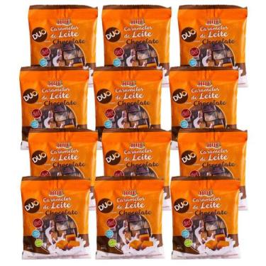 Imagem de Caramelo de leite diet duo com chocolate pacote 100g hué - kit 12 unid