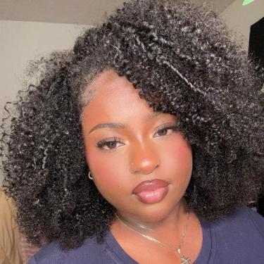 Imagem de Meia peruca Domisto Afro Kinky Curly Human Hair 35 cm preto - Domiso
