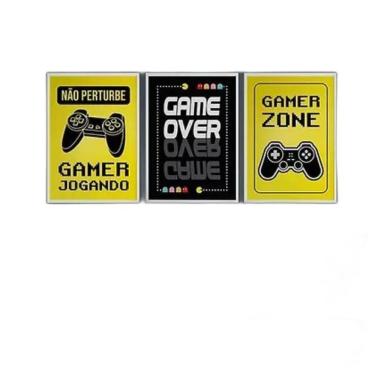 Imagem de Kit Quadros Gamer Zone Amarelo E Preto 24X18Cm Vidro 3 Peças