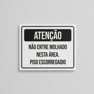 Imagem de Placa Acm Atenção Não Entre Molhado Piso Escorregadio 18X23 - Sinalizo