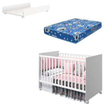 Imagem de Berço Americano Tico Com Trocador Juju Branco Acetinado E Colchão - Re