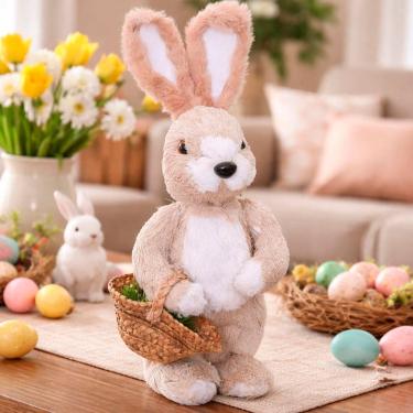 Imagem de Boneco Coelho Coelhinho Cesta Decoração Enfeite Páscoa 38cm