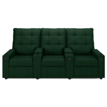 Imagem de Poltrona De Cinema Reclinável 3 Lugares Baú Usb Mallie Fh9 Veludo Verde - Mpozenato
