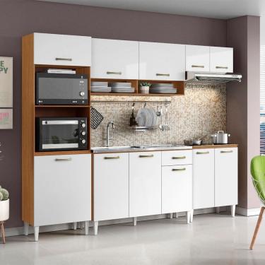 Imagem de Cozinha Compacta Atenas Balcão 120cm com Pia e Cuba GhelPlus e Balcão 70cm Cinamomo Branco Aramóveis