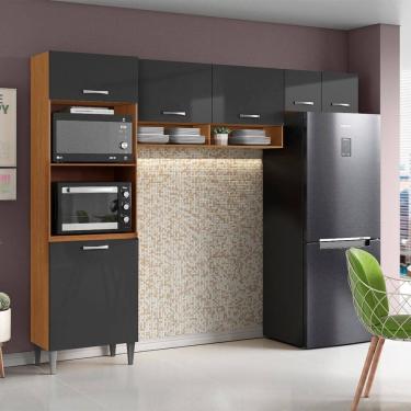 Imagem de Cozinha Compacta Atenas com 6 Portas e 4 Nichos Cinamomo Grafite Aramóveis
