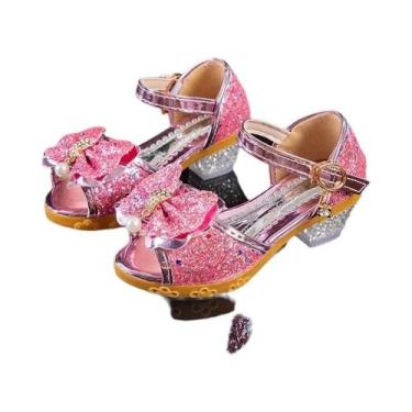 Imagem de Sandálias De Cristal Com Laço Para Meninas, Sapatos De Festa E Casamen