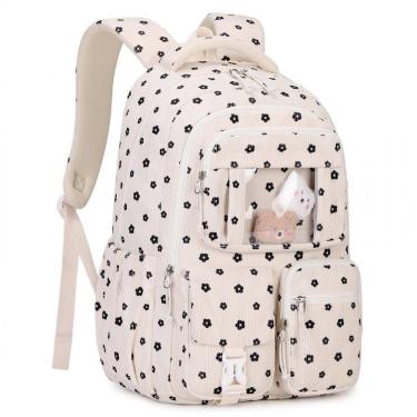 Imagem de Mochila escolar PIG PIG GIRL em veludo cotelê floral, estilo ita bag, 21,8 L