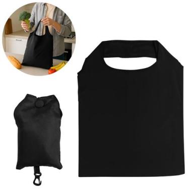 Imagem de Sacola Dobrável Poliéster 58x38cm Preta Bolsa Reutilizável - Lyor