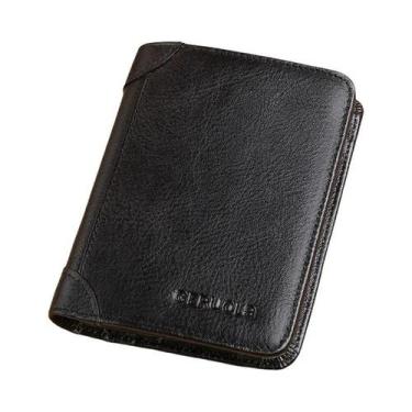Imagem de Carteira Masculina De Couro Genuíno Marrom Escuro Fina Com Proteção RF