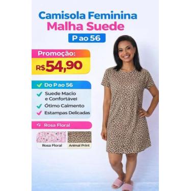 Imagem de Camisola Feminina Malha Suede  Conforto e Maciez  P ao 56  Estampas Fl