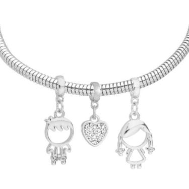 Imagem de Pulseira Filhos Casal Banhada a Prata 925  Pulseira Feminina Família c