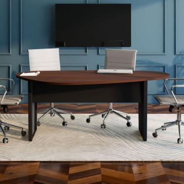 Imagem de Mesa Orgânica 1,83m X 1,00m para Reunião com Pés em Metal F5 Office Louro Preto com Preto