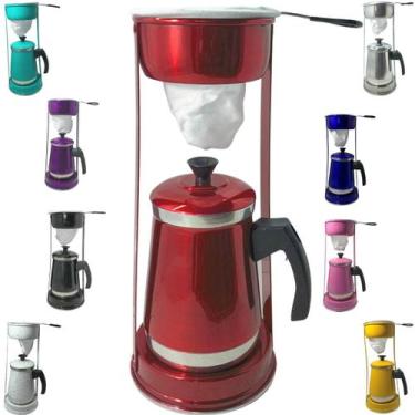 Imagem de Bule Com Mancebo Coador De Café colorido Retro em Alumínio Mariquinha 