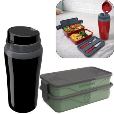 Imagem de Kit Marmita Fit Unitermi Talheres Divisórias Copo Térmico Miami 650ml 