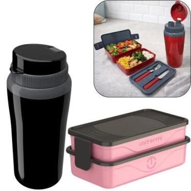 Imagem de Kit Marmita Fit Unitermi Talheres Divisórias Copo Térmico Miami 650ml 