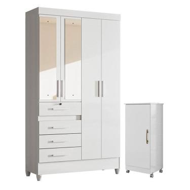 Imagem de Guarda Roupa Infantil Sobral com Espelho e Armário Multiuso Lírio Branco Brilho – Moval