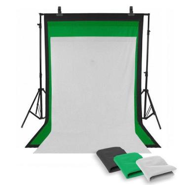 Imagem de Fundo Fotográfico Completo Branco Preto e Verde c/ Suporte e Tripés - 