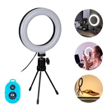 Imagem de Ring Light Led 16cm + Controle Remoto + Tripé de Mesa TudoPraFoto - TP