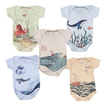 Imagem de Kit 10 Bodies M/curta Bebê Menino Suedine Fundo Do Mar - - Alyaht, Mul