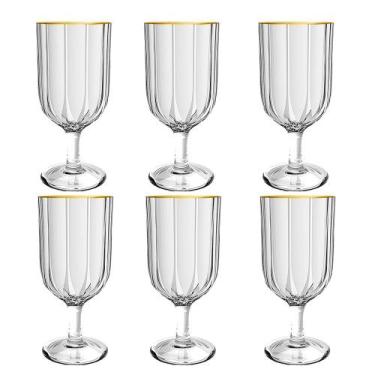 Imagem de Jogo de 6 Taças em Cristal com Borda Dourado para Água, Vinho ou Drink