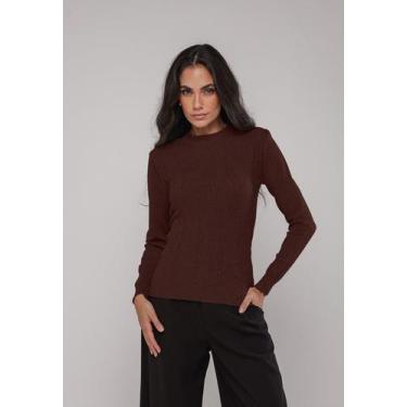 Imagem de Blusa de Tricot Com Tramas Texturizada Marrom Salvatore, Marfim, único