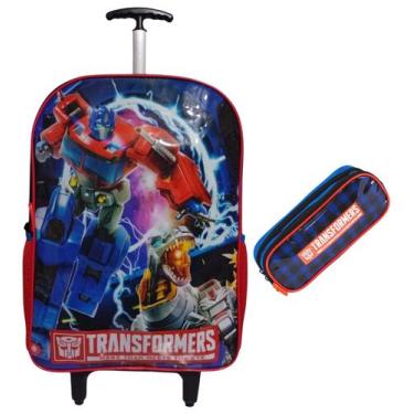 Imagem de Kit Mochila de Carrinho Infantil + Estojo Sestini Transformers Optimus