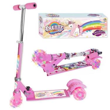 Imagem de Patinete Infantil Meninas Unicórnio Rosa com Luzes 3 Rodas - Toy King