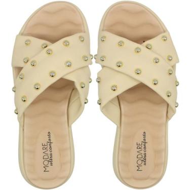 Imagem de Tamanco Slide Modare Nobuck Ultra Soft Apliques Feminino, Bege, 38