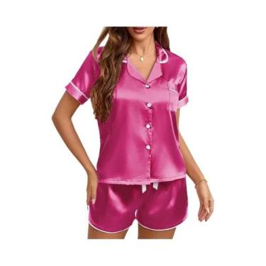Imagem de Conjunto De Pijamas De Seda Para Mulheres, 2 Peças, Roupa De Dormir Co