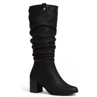 Imagem de Bota Feminina Cano Longo Couro Franzido Bottero, Preto, 35