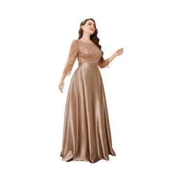 Imagem de Vestido De Festa Longo Com Manga Comprida E Decote Redondo Em Cetim Co