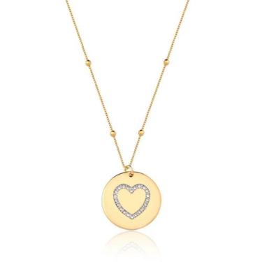 Imagem de Colar longo dourado com coração zircônia cristal, banhado a ouro - Nic