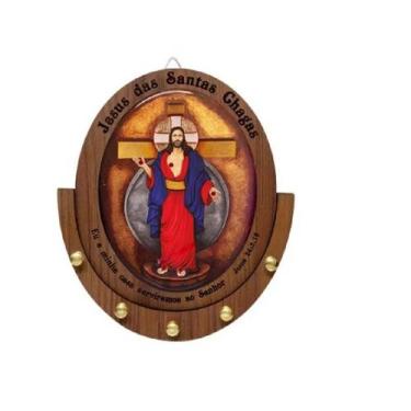 Imagem de Porta Chaves Jesus Das Santas Chagas de Parede Oval - Padre Reginaldo 