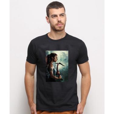 Imagem de Camiseta masculina Preta algodao Tomb Raider Lara Croft Filme Capa