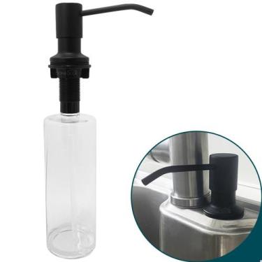 Imagem de Porta Detergente Dosador Preto Fosco Inox Embutir Pia 500ml Porta Sabo