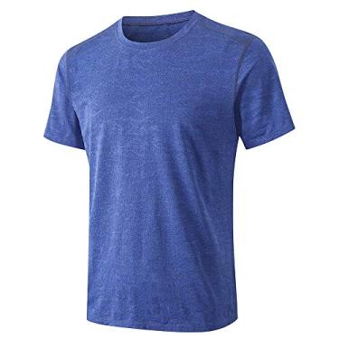 Imagem de Camiseta masculina esportiva com estampa de camuflagem secagem rápida elástico pescoço manga curta corrida fitness exercício academia roupas esportivas(S)(Azul)