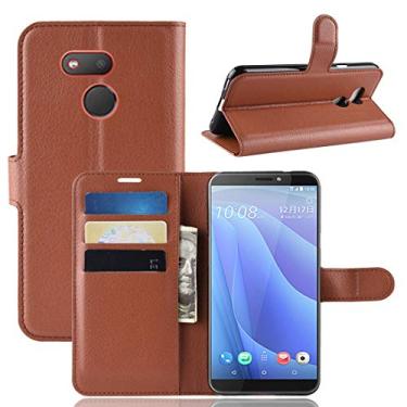 Imagem de Capa para celular com textura lichia horizontal flip capa de couro para HTC Desire 12S, com carteira e suporte e compartimentos para cartões (preto) bolsas (cor: marrom)