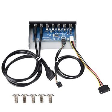 Imagem de ciciglow Painel frontal da unidade óptica USB3.0 com 7 portas USB 3.0, 5,25" Multport 7 portas HUB 19PIN a 2 portas USB 2.0 3.0 carregamento rápido, placa de expansão de computador faça você mesmo, peças de PC de substituição para desktop