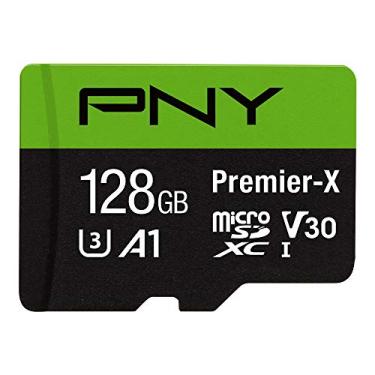 Imagem de PNY Cartão de memória flash Premier-X Class 10 U3 V30 microSDXC de 128 GB - 100 MB/s, A1, 4K UHD, Full HD, UHS-I, micro SD, preto
