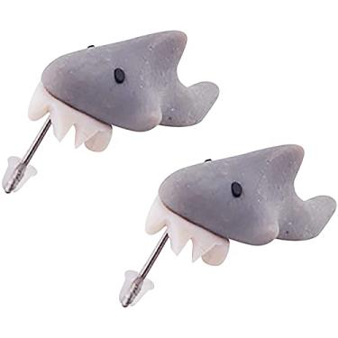 Imagem de Lindos brincos de mordida de tubarão, brincos de orelha de tubarão, brincos de orelha de tubarão, brincos de mordida de dinossauro 3D, lindos brincos de animais, brincos de piercing