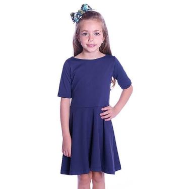 Imagem de Vestido Infantil Manga Curta Azul Marinho Decote Canoa