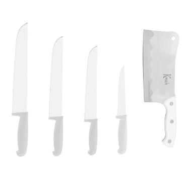 Imagem de Kit Faca Açougueiro Churrasco Cozinha Aço Inox 6 8 10 12 com Cutelo 6 Branco 5UN