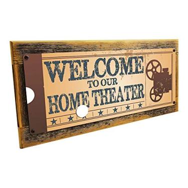 Imagem de OMSC Bem-vindo à nossa placa de metal Home Theater, ingresso retrô para o cinema, sala de mídia, sala de família, bar, decoração de casa