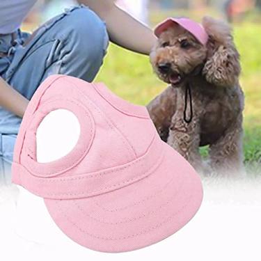 Imagem de Chapéu esportivo para cães de estimação Chapéu de beisebol para animais de estimação Chapéu ao ar livre Sunbonnet Chapéu de sol moderno Chapéu de verão com listras ajustáveis ​​Chapéu de viagem com orifícios para as orelhas (M-Pink)