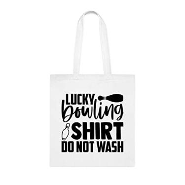 Imagem de Lucky Bowling Shirt Do Not Wash Tote Bag, presente engraçado, bolsa de ombro de boliche, bolsas reutilizáveis de boliche, ideia de presente de cesta de Natal de aniversário, Branco