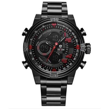 Imagem de Relógio masculino weide 5209 esportivo analógico e digital inox preto vermelho