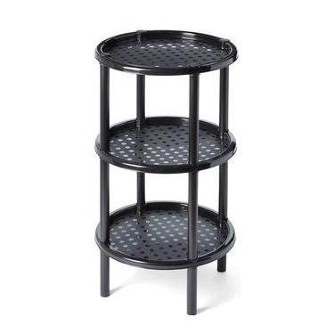 Imagem de Plastmeccanica, Italy Três níveis, redondo, mesa de extremidade, prateleira, suporte, mesa de lanche para TV, muito espaço entre camadas, preto